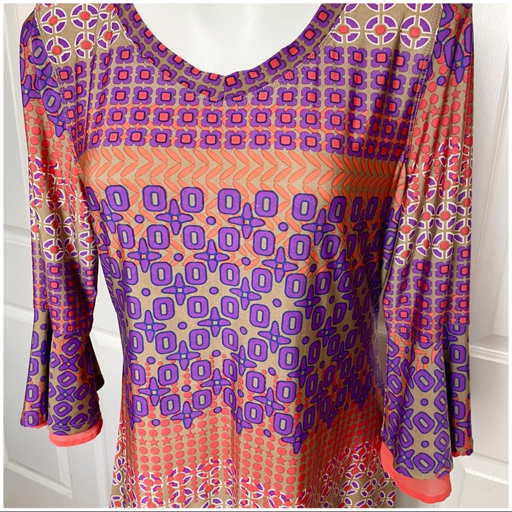 Multiples Boho Flare Flutter Sleeve Fun Dress L - image 4